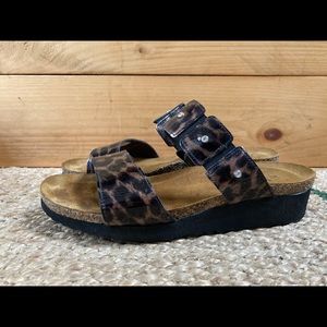 Naot Jeweled Cheetah leather wedge sandal 38